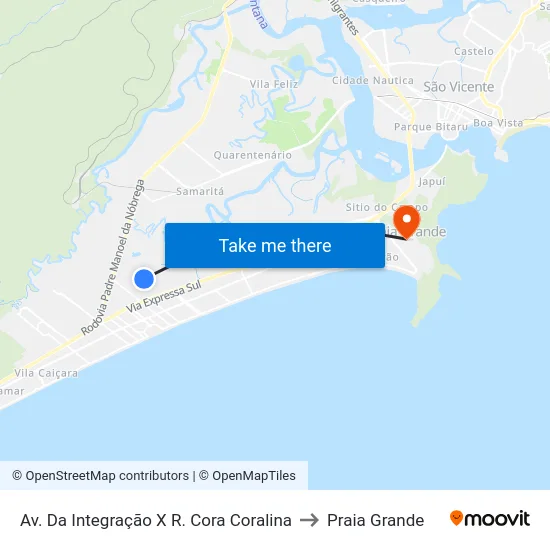 Av. Da Integração X R. Cora Coralina to Praia Grande map