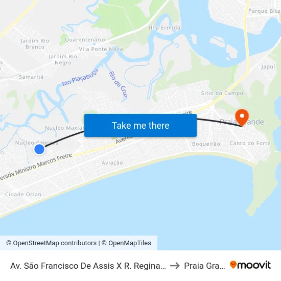 Av. São Francisco De Assis X R. Reginaldo Rossi to Praia Grande map