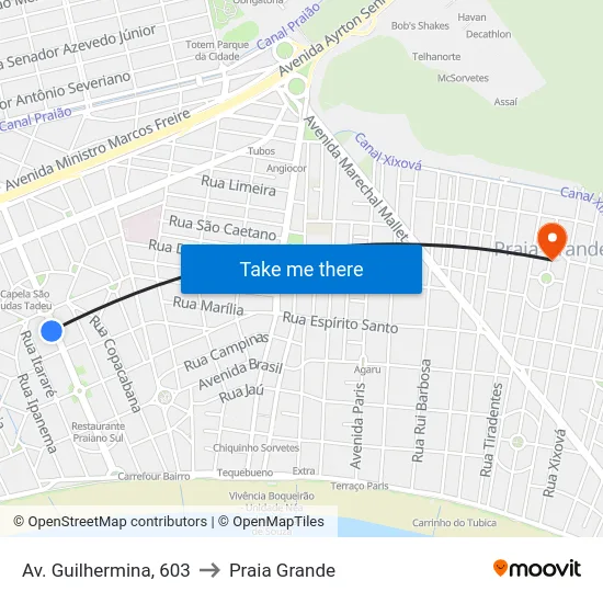 Av. Guilhermina, 603 to Praia Grande map