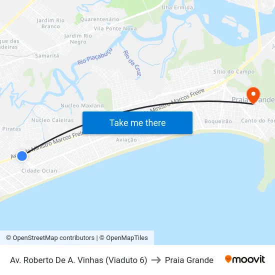 Av. Roberto De A. Vinhas (Viaduto 6) to Praia Grande map