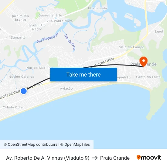 Av. Roberto De A. Vinhas (Viaduto 9) to Praia Grande map