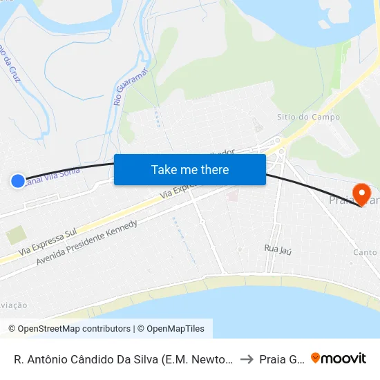 R. Antônio Cândido Da Silva (E.M. Newton De Almeida Castro) to Praia Grande map