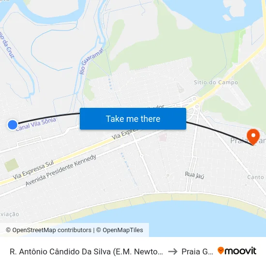 R. Antônio Cândido Da Silva (E.M. Newton De Almeida Castro) to Praia Grande map