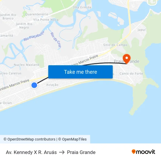 Av. Kennedy X R. Aruás to Praia Grande map
