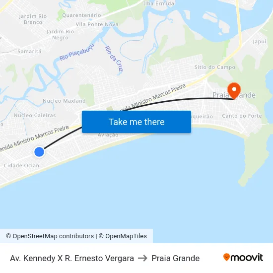 Av. Kennedy X R. Ernesto Vergara to Praia Grande map