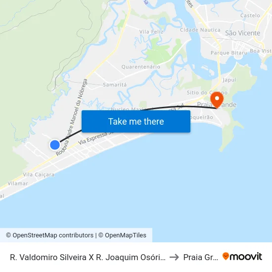 R. Valdomiro Silveira X R. Joaquim Osório Duque Estrada to Praia Grande map