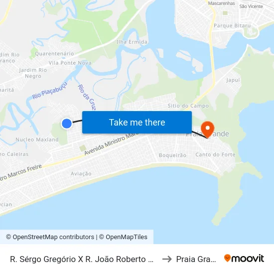 R. Sérgo Gregório X R. João Roberto Corrêa to Praia Grande map
