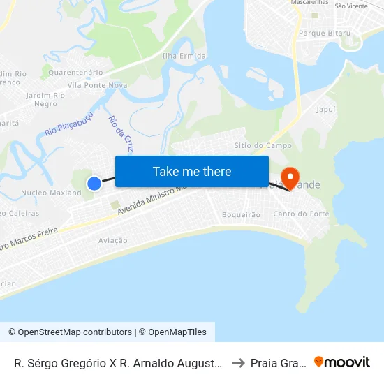 R. Sérgo Gregório X R. Arnaldo Augusto Batista to Praia Grande map