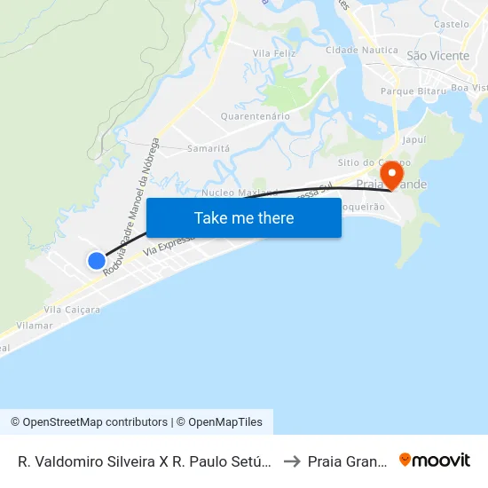 R. Valdomiro Silveira X R. Paulo Setúbal to Praia Grande map