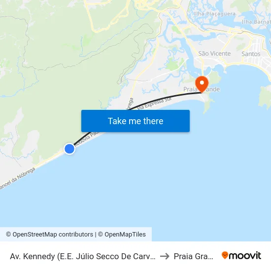 Av. Kennedy (E.E. Júlio Secco De Carvalho) to Praia Grande map