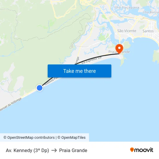 Av. Kennedy (3º Dp) to Praia Grande map