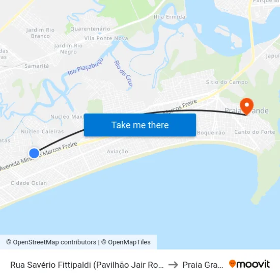 Rua Savério Fittipaldi (Pavilhão Jair Rodrigues) to Praia Grande map