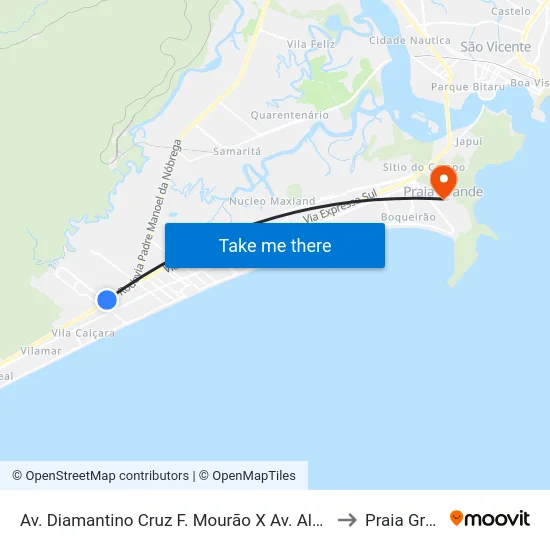 Av. Diamantino Cruz F. Mourão X Av. Almeida Júnior to Praia Grande map