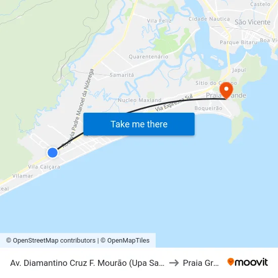 Av. Diamantino Cruz F. Mourão (Upa Samambaia) to Praia Grande map