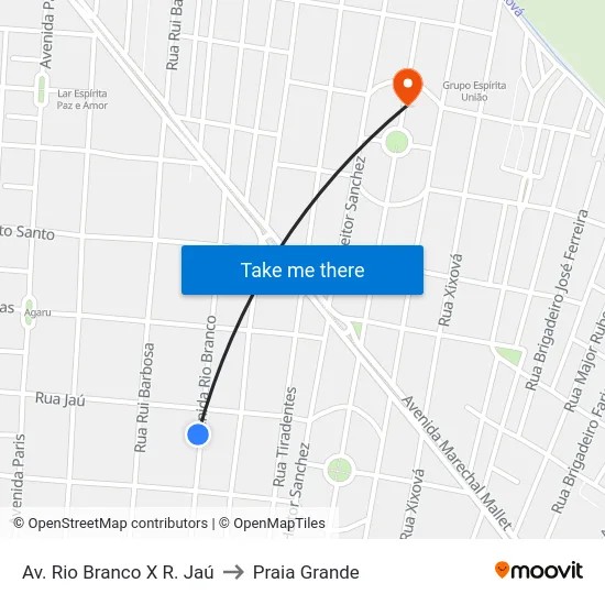 Av. Rio Branco X R. Jaú to Praia Grande map