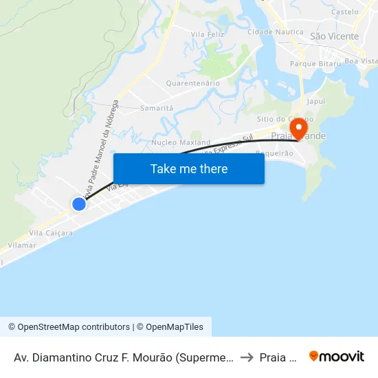 Av. Diamantino Cruz F. Mourão (Supermercado Nova Esmeralda) to Praia Grande map