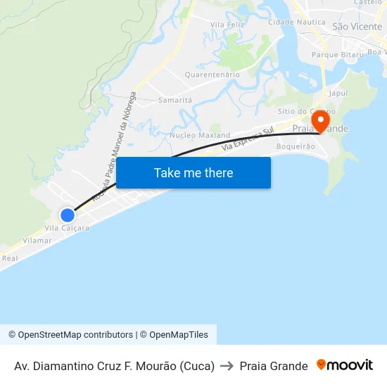 Av. Diamantino Cruz F. Mourão (Cuca) to Praia Grande map