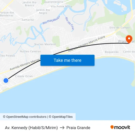 Av. Kennedy (Habib'S/Mirim) to Praia Grande map