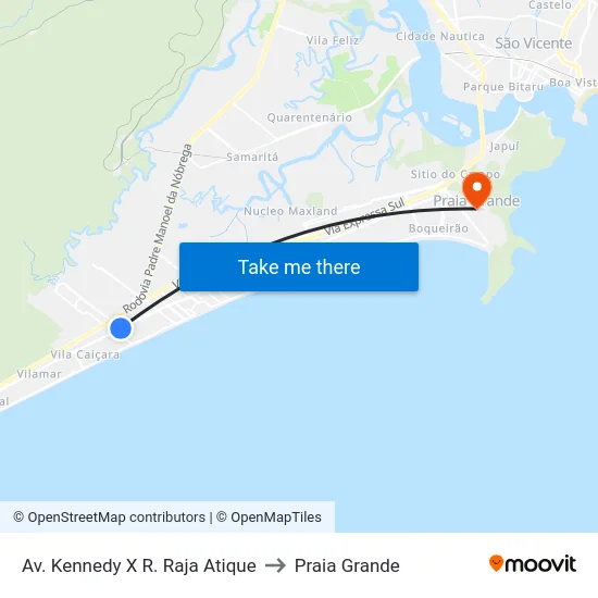 Av. Kennedy X R. Raja Atique to Praia Grande map