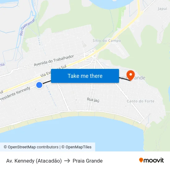 Av. Kennedy (Atacadão) to Praia Grande map