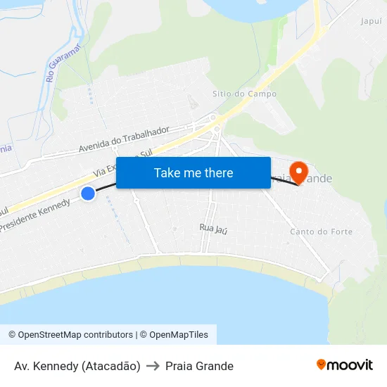 Av. Kennedy (Atacadão) to Praia Grande map