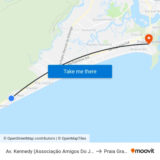 Av. Kennedy (Associação Amigos Do Jd. Real) to Praia Grande map