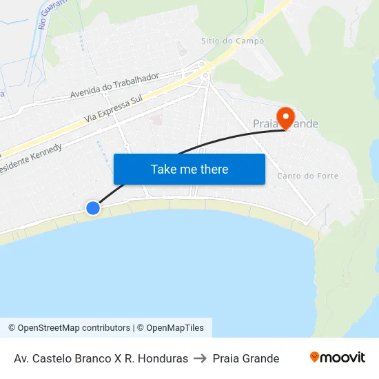 Av. Castelo Branco X R. Honduras to Praia Grande map