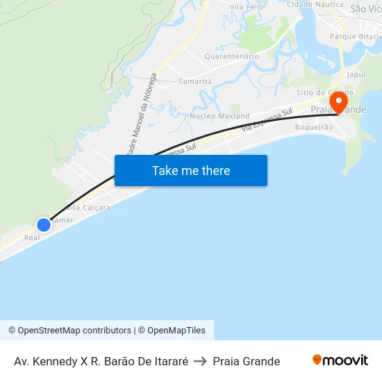Av. Kennedy X R. Barão De Itararé to Praia Grande map