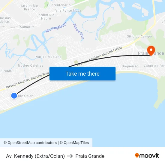 Av. Kennedy (Extra/Ocian) to Praia Grande map