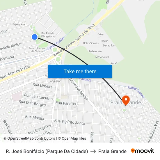 R. José Bonifácio (Parque Da Cidade) to Praia Grande map