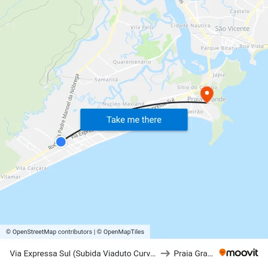 Via Expressa Sul (Subida Viaduto Curva Do S) to Praia Grande map