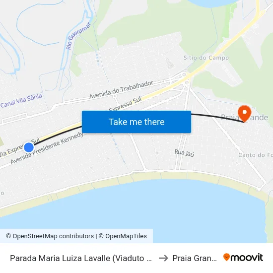 Parada Maria Luiza Lavalle (Viaduto 16) to Praia Grande map