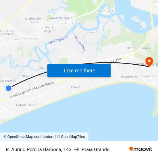 R. Aurino Pereira Barbosa, 142 to Praia Grande map
