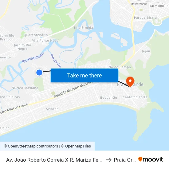 Av. João Roberto Correia X R. Mariza Ferreira Dos Santos to Praia Grande map