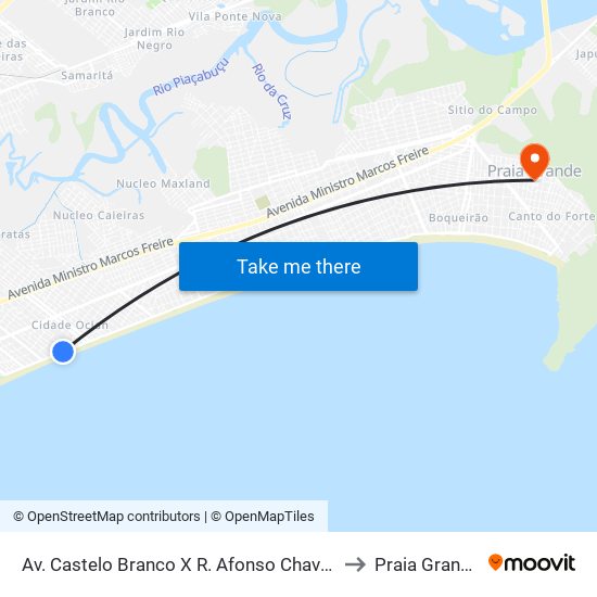 Av. Castelo Branco X R. Afonso Chaves to Praia Grande map