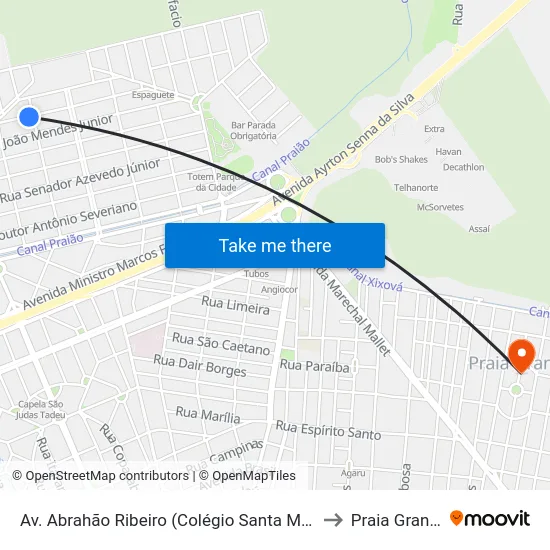 Av. Abrahão Ribeiro (Colégio Santa Maria) to Praia Grande map