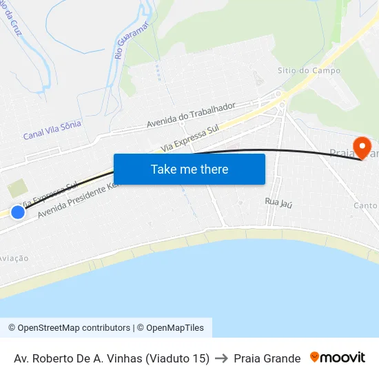 Av. Roberto De A. Vinhas (Viaduto 15) to Praia Grande map