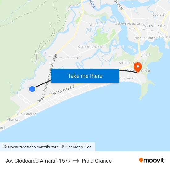 Av. Clodoardo Amaral, 1577 to Praia Grande map