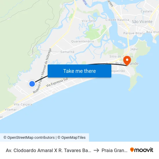 Av. Clodoardo Amaral X R. Tavares Bastos to Praia Grande map