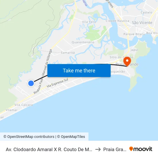 Av. Clodoardo Amaral X R. Couto De Magalhães to Praia Grande map