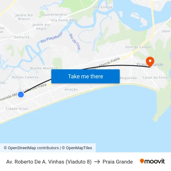 Av. Roberto De A. Vinhas (Viaduto 8) to Praia Grande map