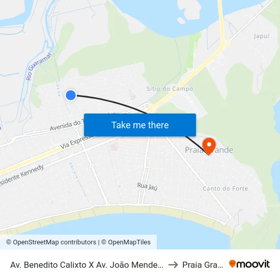 Av. Benedito Calixto X Av. João Mendes Júnior to Praia Grande map