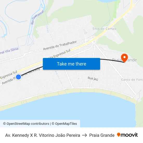 Av. Kennedy X R. Vitorino João Pereira to Praia Grande map