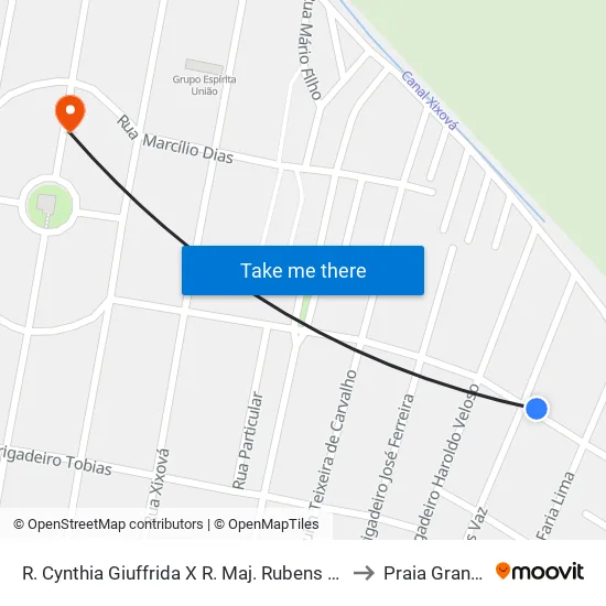 R. Cynthia Giuffrida X R. Maj. Rubens Vaz to Praia Grande map