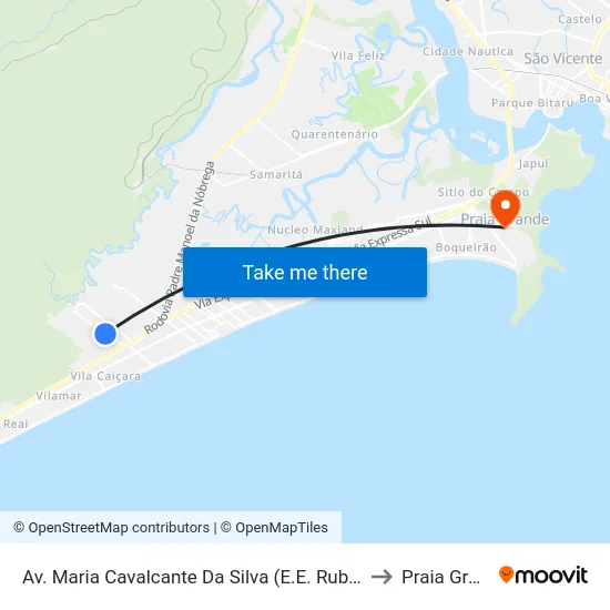 Av. Maria Cavalcante Da Silva (E.E. Rubens Paiva) to Praia Grande map
