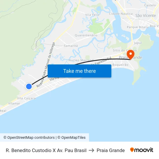 R. Benedito Custodio X Av. Pau Brasil to Praia Grande map