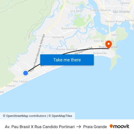 Av. Pau Brasil X Rua Candido Portinari to Praia Grande map