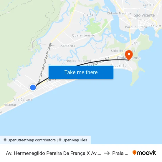 Av. Hermenegildo Pereira De França X Av. Diamantino Cruz F. Mourão to Praia Grande map