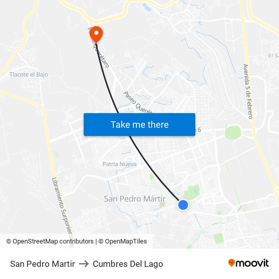 San Pedro Martir to Cumbres Del Lago map