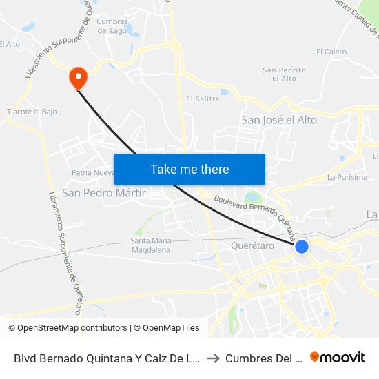 Blvd Bernado Quintana Y Calz De Los Arcos to Cumbres Del Lago map